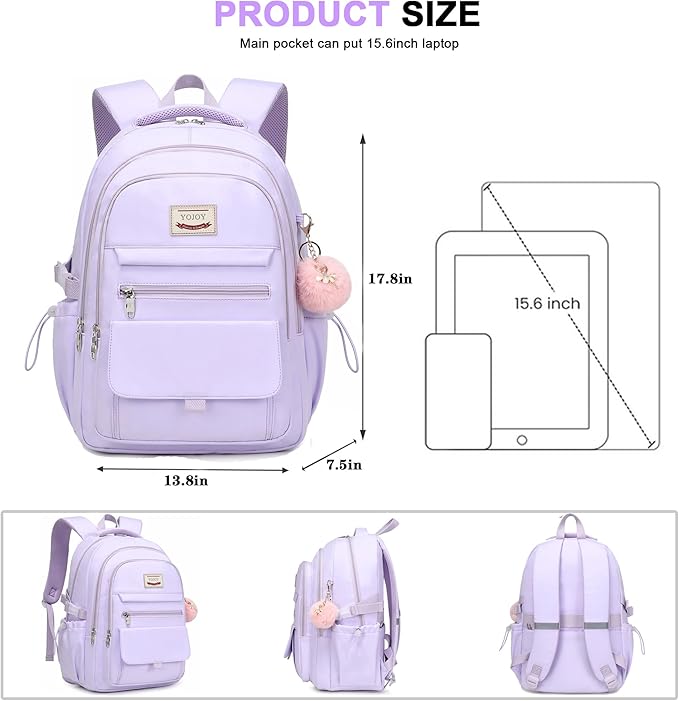 Laptop Backpack 15.6 Inch College Backpacks for Women, School Backpack for Girls,Students Aesthetic Anti Theft Travel Daypack Large Bookbags Middle High School Back Pack(Purple)