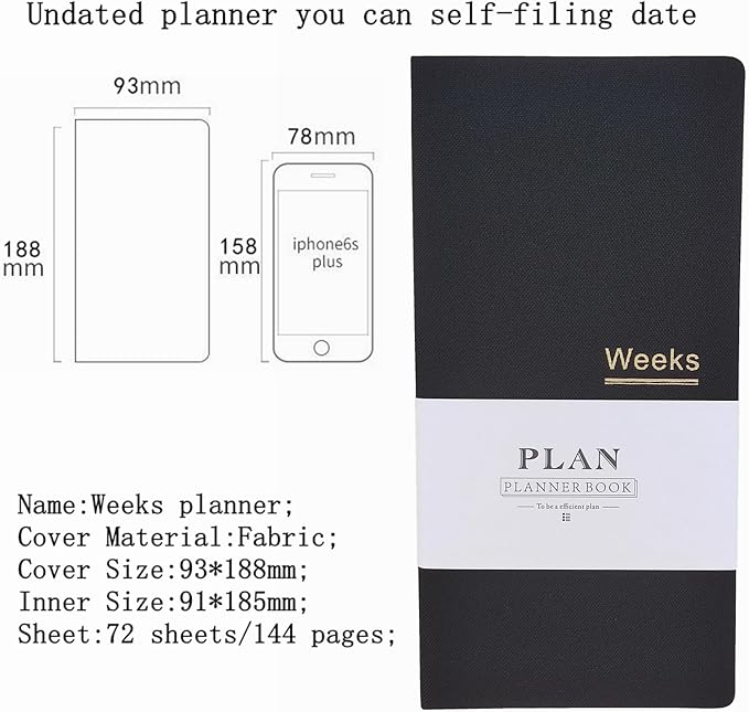 Undated Pocket Weekly Planner Schedule Organizer Agenda Year Month Week Plan A6 Notebooks (A6 Undated Planner Dark Black)