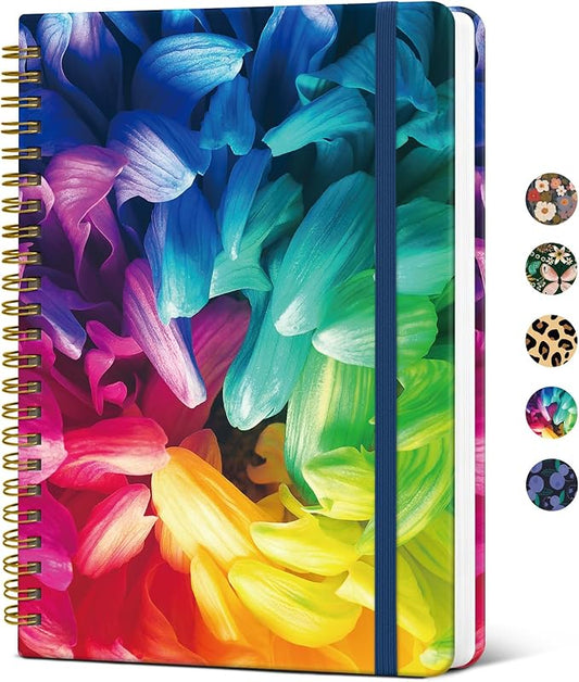 Taja Lined Spiral Journal Notebook for Women, A5 Cute College Ruled Hardcover Notebook for Work & Note Taking, Pretty Journal for Writing, 140 Pages, Vibrant Petal