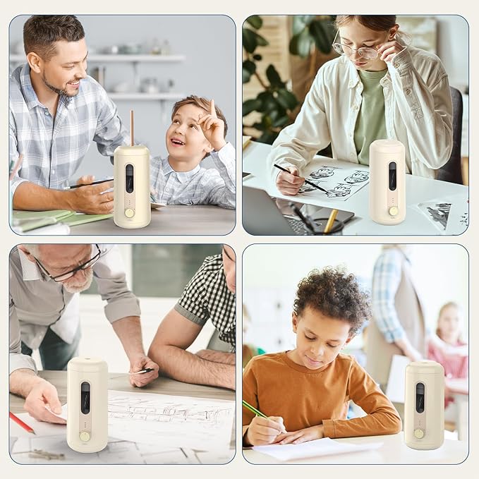Electric Pencil Sharpener, Fully Automatic Pencil Sharpener for 6.9-10.8mm Colored/Jumbo Pencils, Auto in & Out, Rechargeable Hands-Free Sharpener for Classroom Home Office, Beige