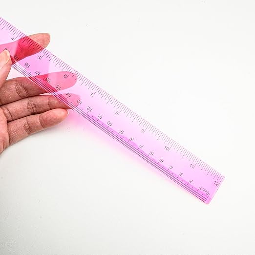 5-Piece Transparent Red Plastic Ruler Set, 12 Inch (30cm), Clear Ruler, Plastic Construction, Ideal for Artists, Designers, Architects, Engineers, Students