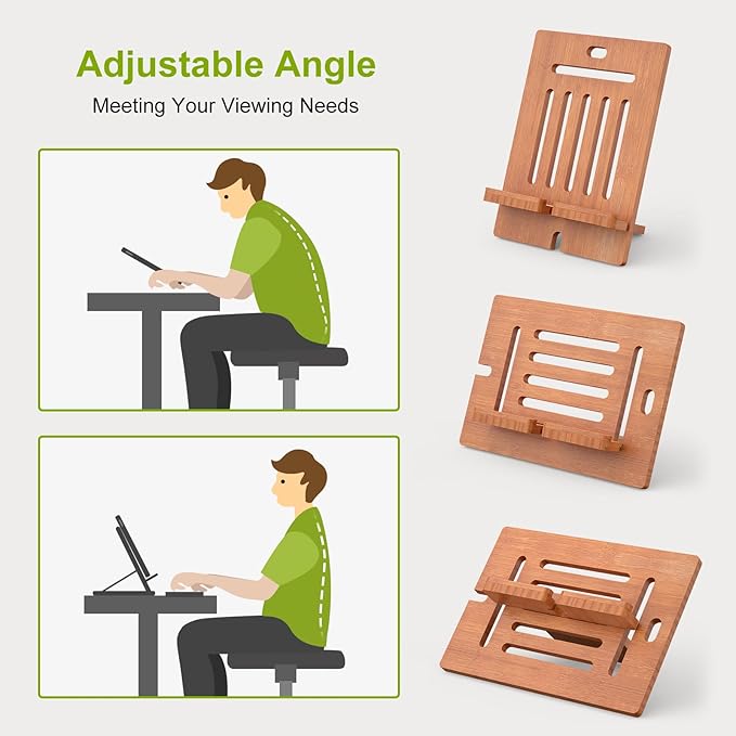 Pezin & Hulin Bamboo Tablet Stand Adjustable, Desktop Cell Phone Stand Holder Dock Compatible with Pad Air/Pro/Mini, E-Reader, Smartphone (Support to 4.7-13" Devices)-Brown