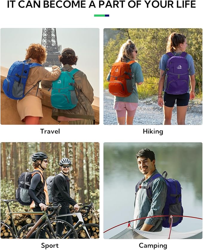WATERFLY Hiking Packable Daypack Backpack: 25L Ultra Lightweight Day Pack for Women Men - Small Compact Folding Back Pack for Outdoor Sport Cycling Camping Travel Trip - Rose red