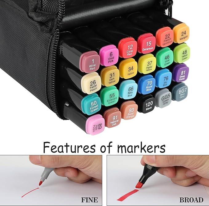 Dabo&Shobo 24 Colors Drawing Markers, Dual Tip Art Markers, Coloring Marker For Adult Sketching And Coloring