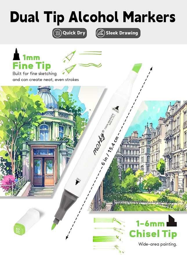 Brled 80 Colors Alcohol Markers with Free App, Chisel & Fine Tip Alcohol-Based Marker Set for Adults, Dual Tip Artist Markers for Drawing, Coloring Illustration, Painting and Great Gift Idea