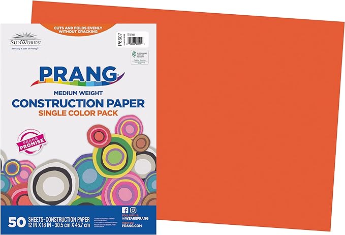 Prang (Formerly SunWorks) Construction Paper, Orange, 12" x 18", 50 Sheets