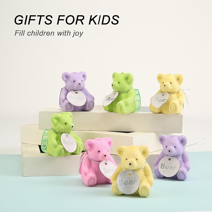 HILAZA 8Pcs Cute Backpack Bear Erasers Desk Petski, Kawaii Fun Animal Erasers with Pencil Sharpener for School Classroom Supplies Prize Gifts Party Favors