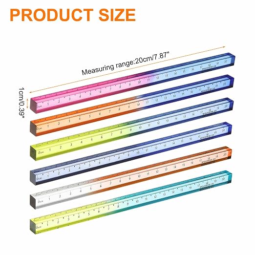 HARFINGTON 6pcs Acrylic Clear Straight Rulers 20cm Metric Transparent Gradient Three-Dimensional Plastic Ruler Square Cube Measuring Tool for Classroom Office, 6 Colors