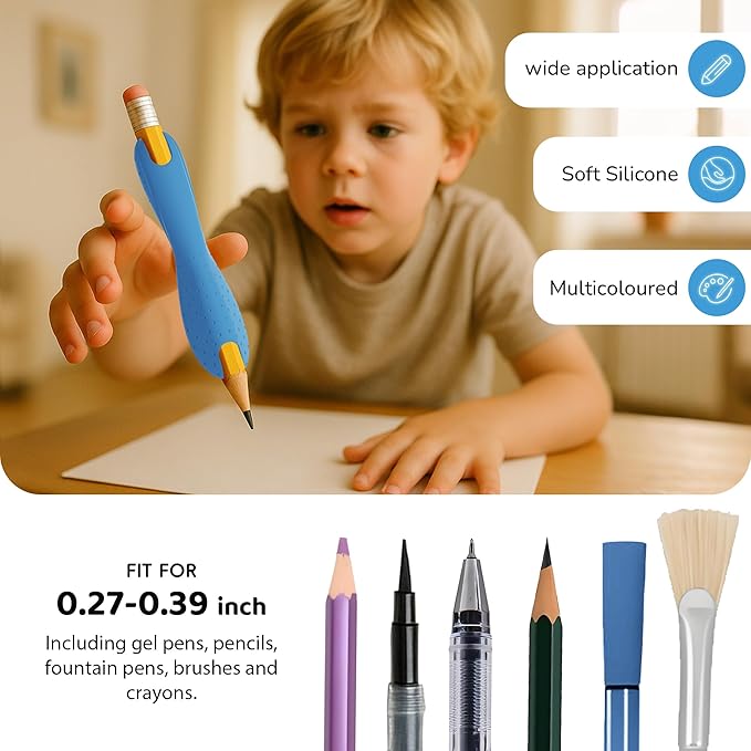 6-Pack Mixed Sizes&Colors Silicone Pencil Grips for Kids & Adults,Ergonomic Anti-Slip Texture for Handwriting,Drawing,Dual-Head Design for Right or Left-Handed Use(Small+Medium)
