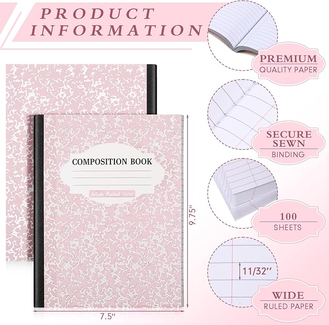 Colarr 8 Pack Composition Notebook 9.75 x 7.5 Inch Wide Ruled Marble Paper Composition Books Assorted Fun Colors Office School Notebook, Hard Cover, Sturdy Sewn Binding (Pastel Color)