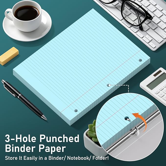720 Sheets Loose Leaf Paper, 6-Color Lined Paper Notebooks, 8 x 10.5 College Ruled Filler Paper, 3-Hole Punched Binder Paper, Double-Side Printed Writing Paper Notepads for Home, Office, School