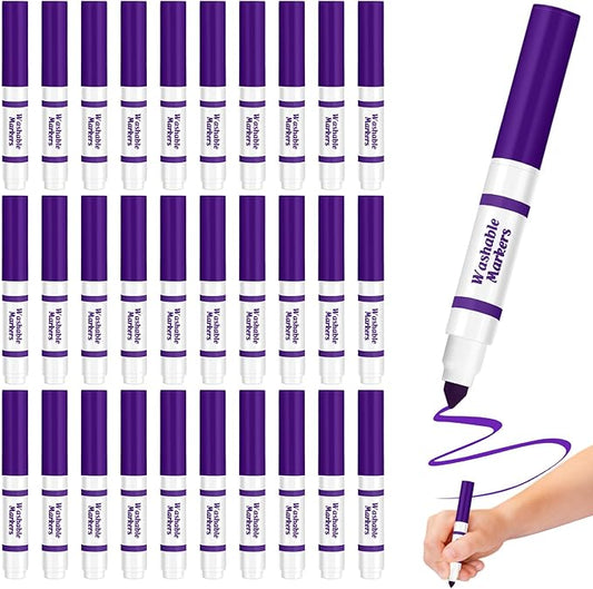 30 Pcs Mini Washable Markers Bulk Broad Line Conical Tip Washable Mark Pen Set Short Coloring Paint Pen for Kid Art Projects Teacher Student Toddler Party Favors Classroom, Ages 6+(Purple)
