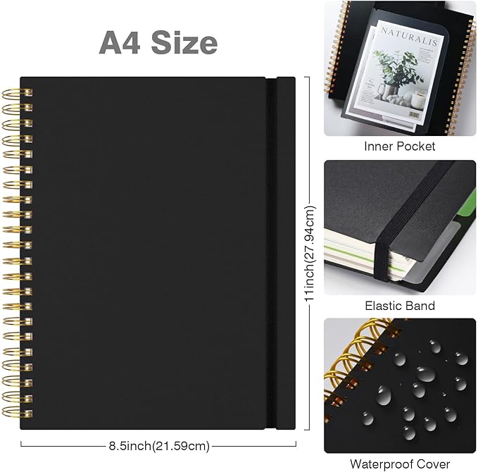 Graph Paper Notebook 8.5" X 11": 5 Subject Graphing Notebook with Removable Dividers, 300 Pages 100gsm Thick Spiral Grid Notebooks, 5x5 Graph Ruled Paper, Large A4 Math Journal for School Engineering