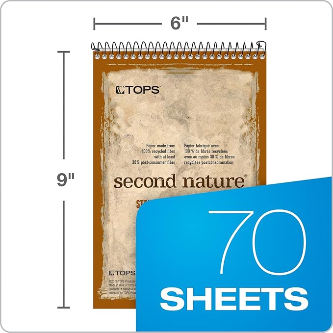 TOPS Second Nature Spiral Steno Books, Recycled, 6 x 9 Inches, Gregg Rule, Tan Cover, 70 Sheets Per Book (74690)