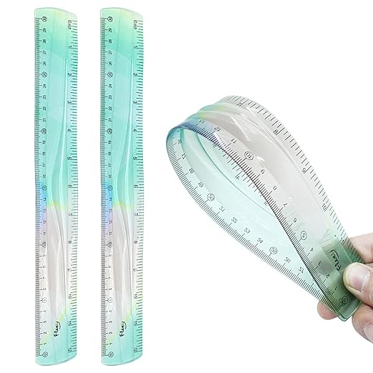 Hitefu 2 Pcs Plastic Flexible Ruler, 12 Inch Colorful Bendable Ruler Shatterproof Straight Edge, for School Classroom, Office, Students & Adults (30 cm)