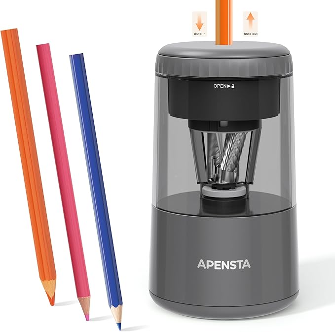 Electric Pencil Sharpener with Adjustable Tip Thickness, Auto Stop, Type-C Rechargeable, for Wooden, Colored Pencils (7–8mm), Portable Design for Home, Office & School, Gray