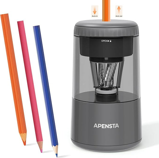 Electric Pencil Sharpener with Adjustable Tip Thickness, Auto Stop, Type-C Rechargeable, for Wooden, Colored Pencils (7–8mm), Portable Design for Home, Office & School, Gray
