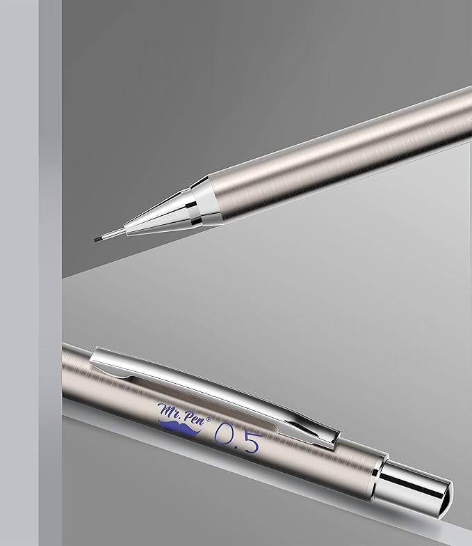 Mr. Pen- Metal Mechanical Pencil Set with Lead Refills & Erasers, 2 Pack, 0.5mm, 4x Tubes 2B Lead Refill, 4x Eraser Refills for School Supplies, Note Taking, Drawing, Sketching, Office