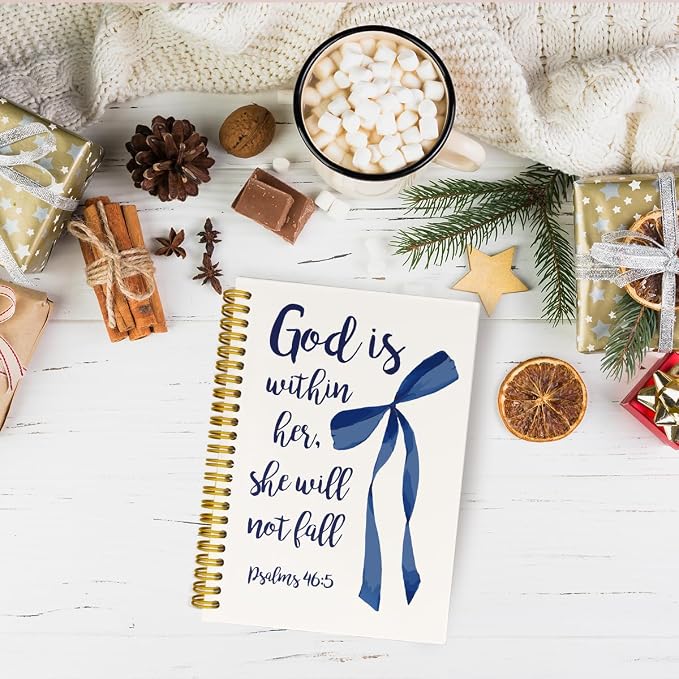 JKMBN Navy Blue Christian Bible Study Spiral Notebook Jouranl for Women