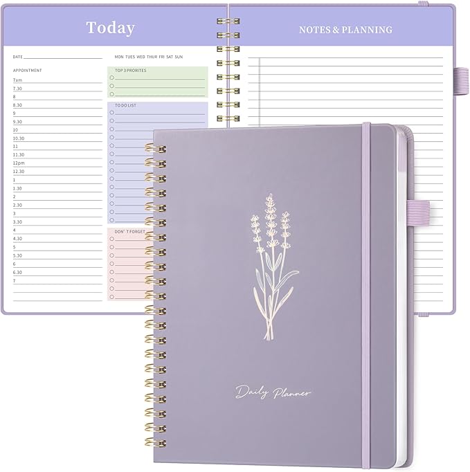 Oucaru Undated Daily Planner, 8.5"x11", A4 Size Spiral Notebook with Hourly Schedule, To Do List, Priorities, and Notes for Productivity - Easily Organize Your Tasks, Appointments & Goals for Women