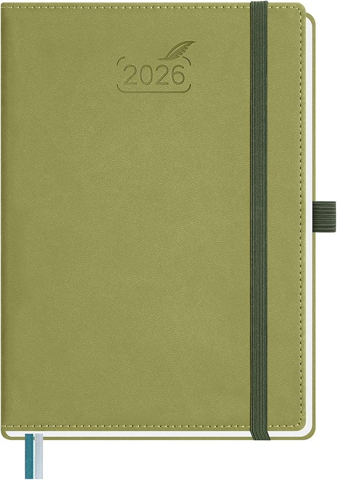 BEZEND 2026 Planner Weekly and Monthly (6" x 8.5") Daily Calendar with Hourly Timeslots & Tabs (Jan-Dec) Note & Expenses, Pen Holder, Inner Pocket, Vegan Leather Hardcover - Kiwi