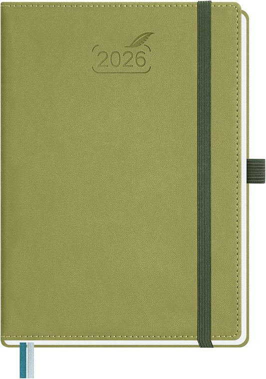 BEZEND 2026 Planner Weekly and Monthly (6" x 8.5") Daily Calendar with Hourly Timeslots & Tabs (Jan-Dec) Note & Expenses, Pen Holder, Inner Pocket, Vegan Leather Hardcover - Kiwi