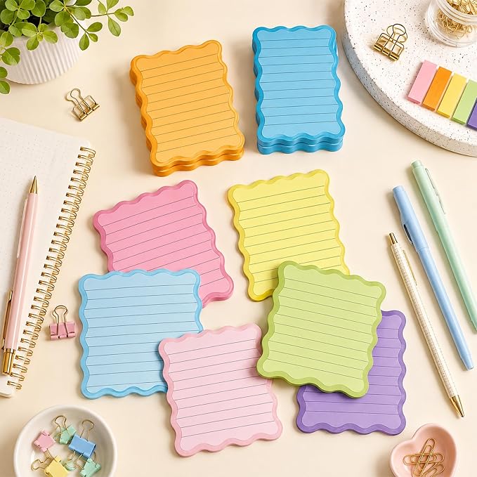 Whaline 8Pcs Stripe Scalloped Sticky Notes 4 x 6 Inch Vibrant Color Striped Self Adhesive Lined Notepad Removable Memo Pad for Classroom Office Home School Party Supplies
