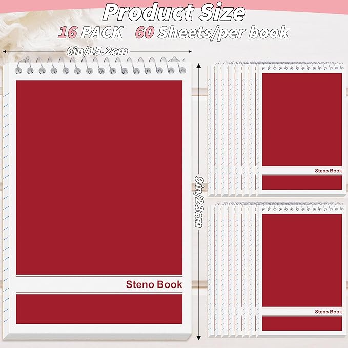 16 Pack Steno Pads 6 x 9 in Top Spiral Notebook Bulk Pack 960 Total Sheets Gregg Rule Steno Note Pads for School Office Home Students Teachers Organized Daily Notes Planners