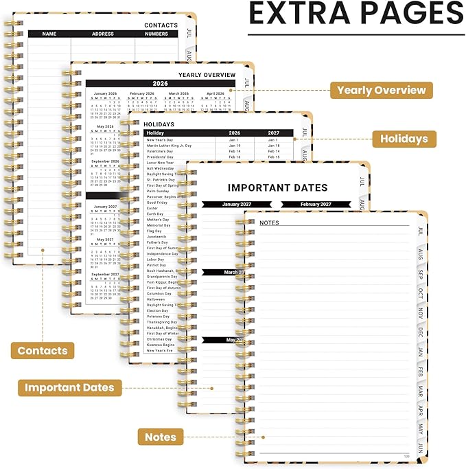 Planner 2026-2027, Monthly and Weekly Academic Planner July 2026 - June 2027, Hardcover Student Teacher Planning Agenda Calendar Book with Tabs, Perfect for Office School Supplies, A5 (6.3" x 8.5") - Leopard