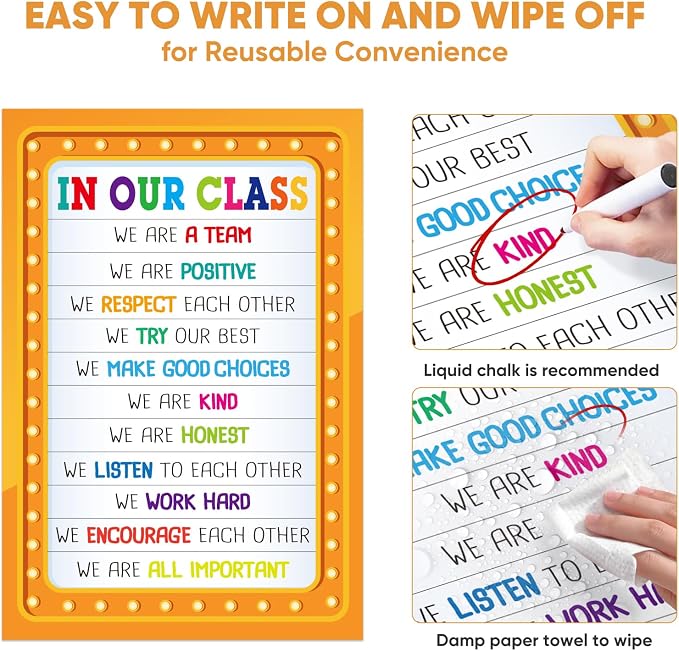FaCraft Classroom Rules Poster - Motivational Posters for Classroom Decorations Laminated Inspirational Class Rules Poster for Elementary Middle School Back to School Teacher Supplies
