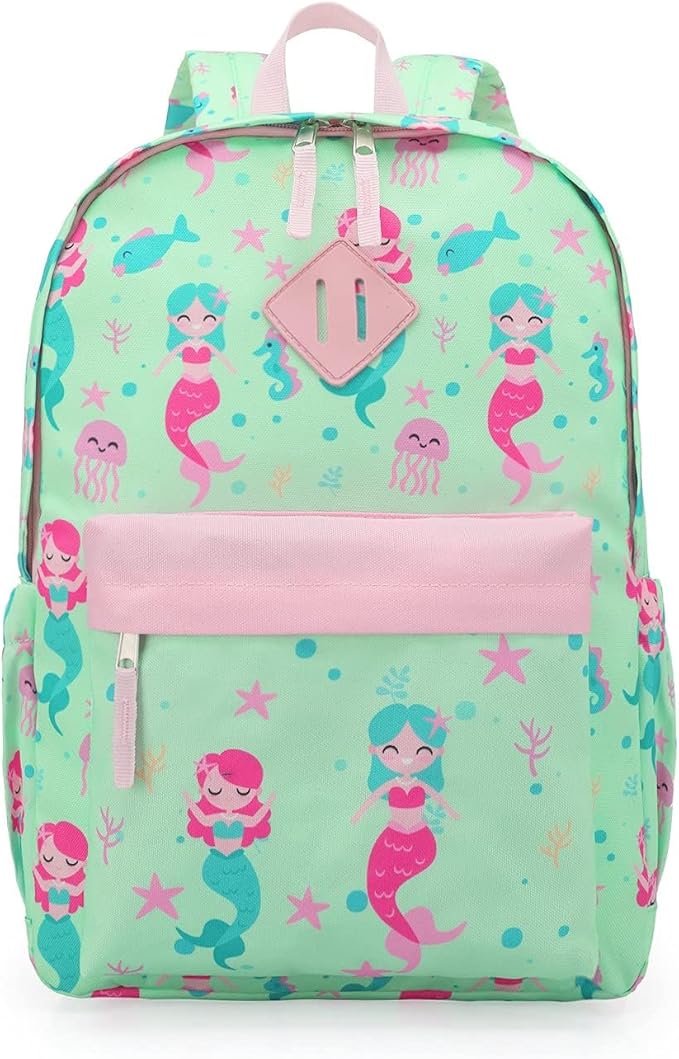 KK CRAFTS Preschool Backpack Kindergarten Little Kids Toddler Elementary School Backpacks for Boys and Girls with Chest Strap(15Inch, Green Mermaid)