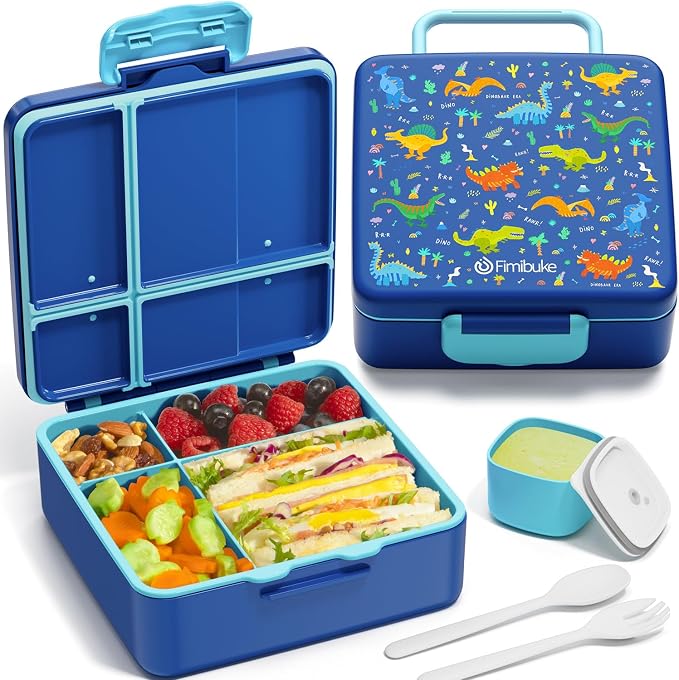 Fimibuke Bento Lunch Box for Kids, Toddler Bento Box with 4 Compartments | Leak Proof BPA Free Dishwasher Safe Lunch Container with Utensils, Ideal Portion Sizes for Ages 3-12 Girls Boys for School