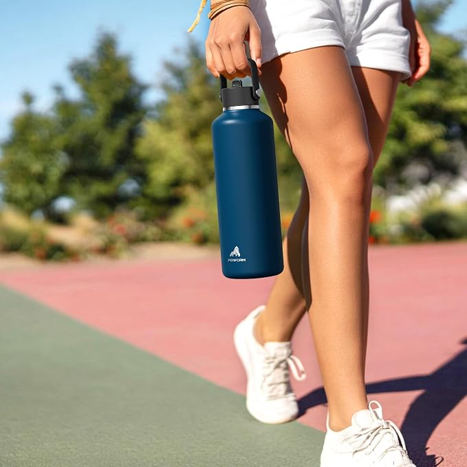 POWCAN 32 oz Insulated Water Bottle: Leakproof, Lid with Flip Straw, Cold for 24H, BPA-Free, Metal Water Bottle with Handle for Travel, Gym, Fitness, Hiking, Birthday Gift for Women (Cotton Candy)