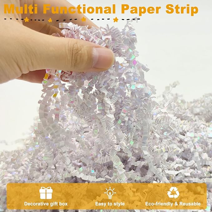 Crinkle Cut Paper Shred Filler,1/2 LB (8 oz) Diamond White Shredded Paper for Gift Boxes Bags Basket Filler Decoration,Grass Cushion Paper Streamer Stuffing for Christmas,Thanksgiving,Mother's Day