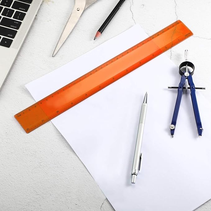 EBOOT 2 Pack Plastic Ruler Straight Ruler Plastic Measuring Tool for Student School Office(Orange,12 Inch)