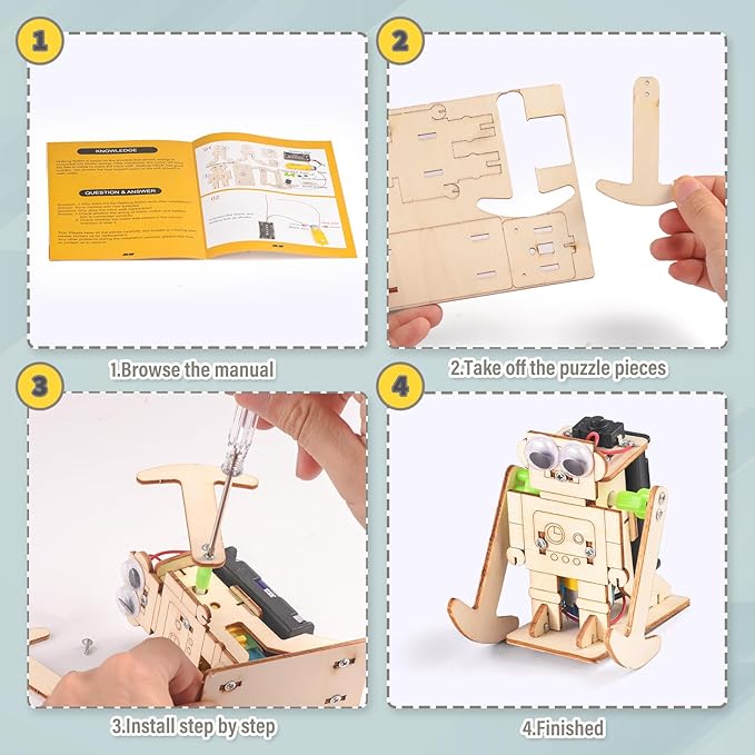 5-in-1 STEM Robot Kit for Kids Ages 8-10, Wood Building Art Crafts Kits for Boys 8-12, 3D Wooden Puzzles Robotics Models, Science Woodworking Projects Toys Birthday Gifts for 8 10 12 Year Old Girls