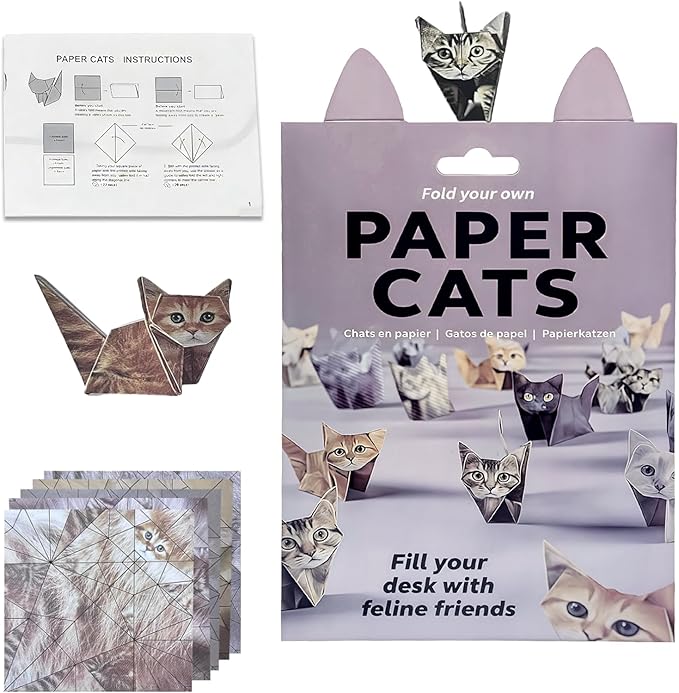 Origami Paper Craft Kit, Origami Cats Paper Crafts for Adults and Kids, DIY Paper Origami Cats Kit, Desk Decoration Gift for Cat Lovers | 50 Sheets