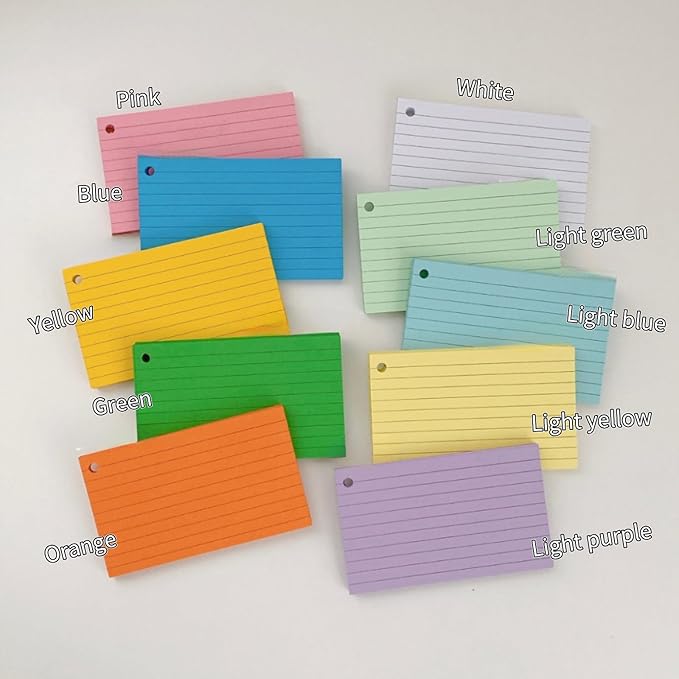 250 Count 3 x 5 Inch Colorful Index Cards, Heavy Duty Neon 250 Sheets Lined Flashcards for Studying, Office & Home Use (Multicolored with Ring B)