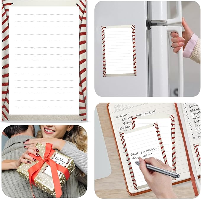 2 Pack Lined Sticky Notes 4x6 in, Cute Self-Stick Notepads with Lines, Large Memo Pads Strong Adhesive for Office, Home Cute Baseball Pattern