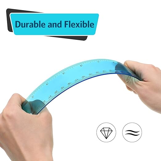 EBOOT 20 Pack Plastic Ruler 12 Inch Straight Flexible Ruler with Inches and Metric for School Classroom, Home, or Office (Blue,Pink,Green,Yellow)