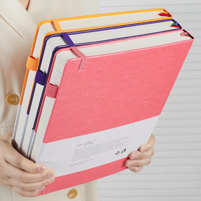 FOCUS DAY Lined Journal Notebook for Women/Men Writing Work, 320 Pages A4 Large Notebook notepads 8.5 x 11 for Note Taking, Hardcover Leather Journal, 100Gsm Thick Paper, Pink