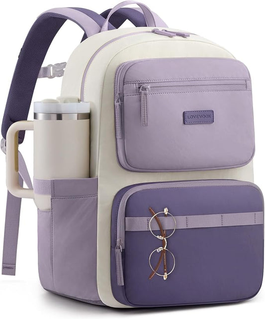LOVEVOOK School Backpack for Teen Girls & Women,Laptop Backpack with Water Bottle Holder,Lightweight Work College Bookbag,Student Backpack for Middle High School,Purple