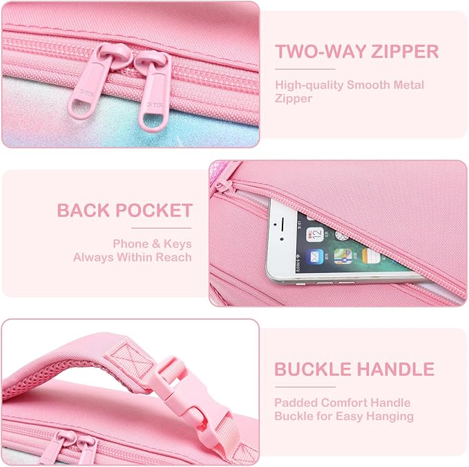 FlowFly Kids Lunch box Insulated Soft Bag Mini Cooler Back to School Thermal Meal Tote Kit for Girls, Boys, Glitter-Unicorn