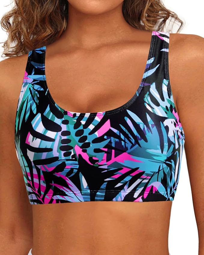 Tempt Me Women Sports Bra Bikini Top Push Up Scoop Neck Bathing Suits Top Padded Swim Crop Tops Only