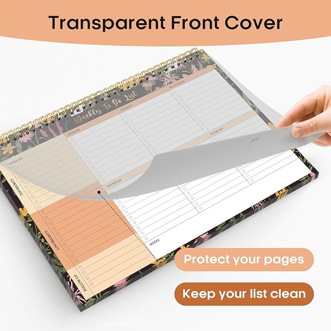 Taja Weekly To Do List Notepad with 52 Undated Sheets（8.5"×11"）- Weekly Desk Planner for Women & Man, Work and Home - 1 Pack Amber Garden