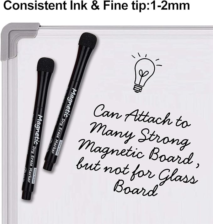 LivDeal Magnetic Dry Erase Markers - Fine Tip, Black Color, 12 Pack, Low Odor Whiteboard Markers for Kids & School, Work On White board & Calendar, Refrigerator