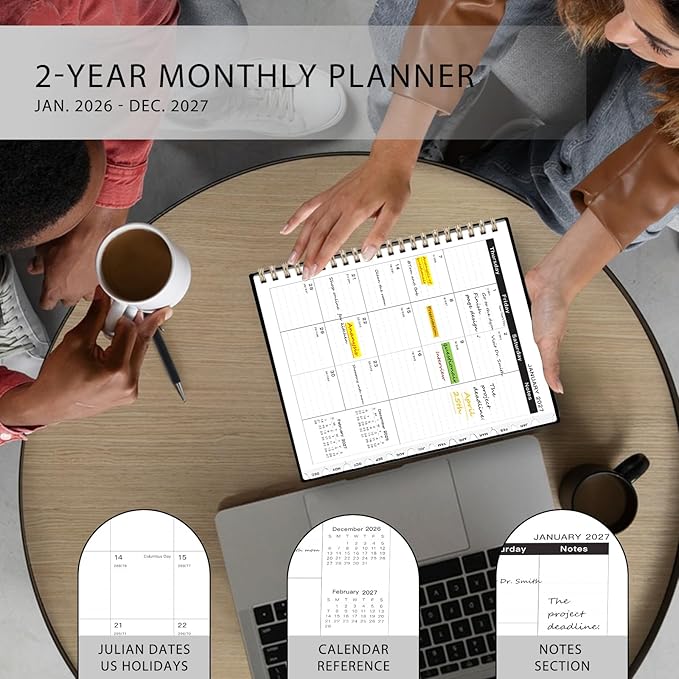 Ymumuda 2026 Planner-2 Year Monthly Planner 2026-2027, JAN.2026 - DEC.2027, 8.5" x 11", 26-27 Monthly Calendar,Large Planner with Spiral Bound, 24 Months Perfect for School Office Schedule - Black