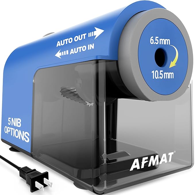 AFMAT Electric Pencil Sharpener, Fully Automatic Pencil Sharpener for 6.5-10.5mm No.2/Jumbo/Colored Pencils, Auto in & Out, 5 Sharpness Modes, 10000+ Sharpenings for Classroom Home Office, PSC5(120V)