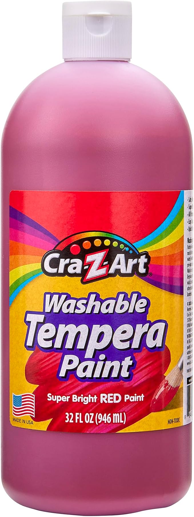 Cra-Z-Art Washable Tempera Paint Bulk Pack 6 Color Set Assorted Colors 32oz each bottle, 6 Super Bright Finger Paint Color, Great Back to School Teacher Supplies