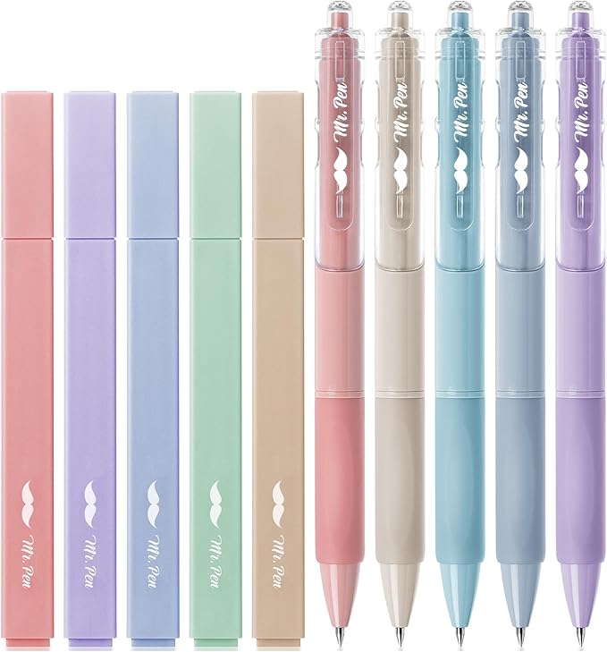 Mr. Pen- Aesthetic Highlighters and Gel Pens, 10 Pack, Pastel Colors Bible Highlighters No Bleed, Black Ink Gel Pens, Fast Dry and No Smear for Bible Journaling, Planner, School Supplies